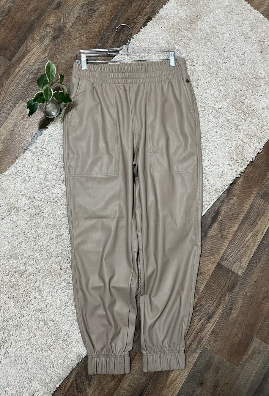CALIA by Carrie Underwood Small Barely Khaki Ath-Leather High-Rise Jogger Pants